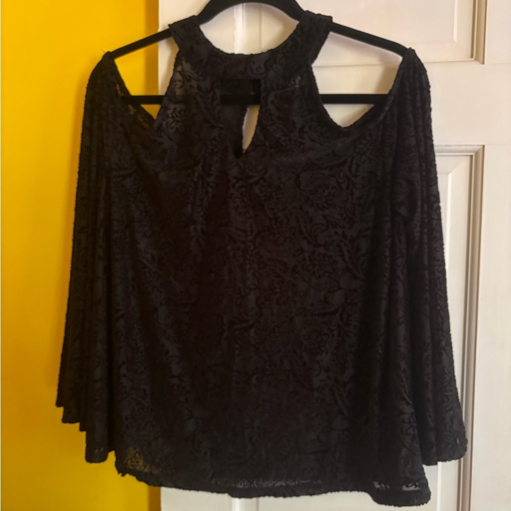 BONGO Black Bell Sleeve Blouse with Cutout Details